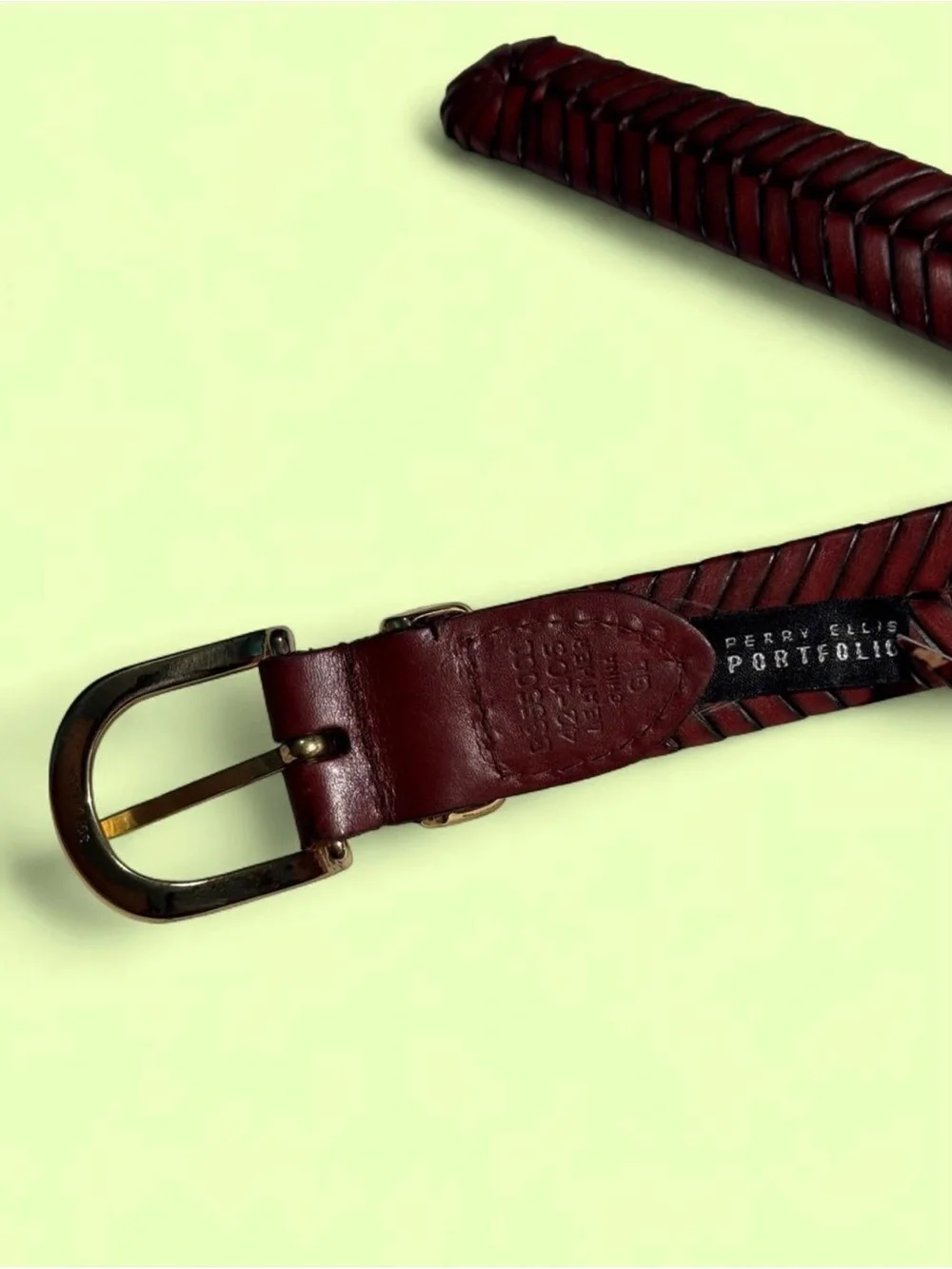 Perry Ellis Portfolio Woven Braided Leather Belt - Oxblood Brown - Size 42 -